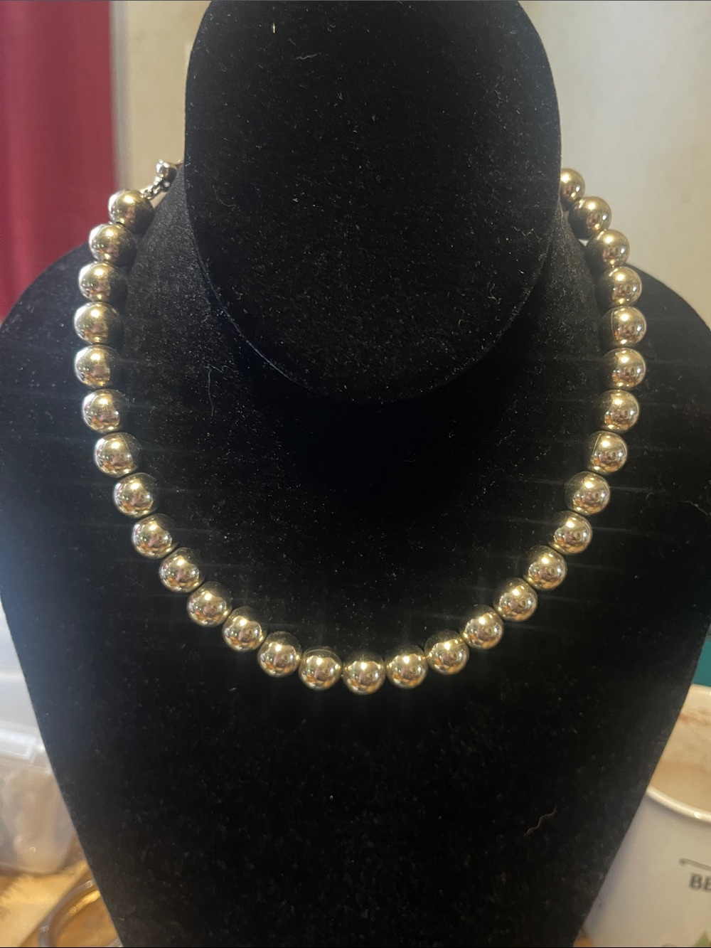 Monet Silver Bead Necklace on silver tone chain 18”